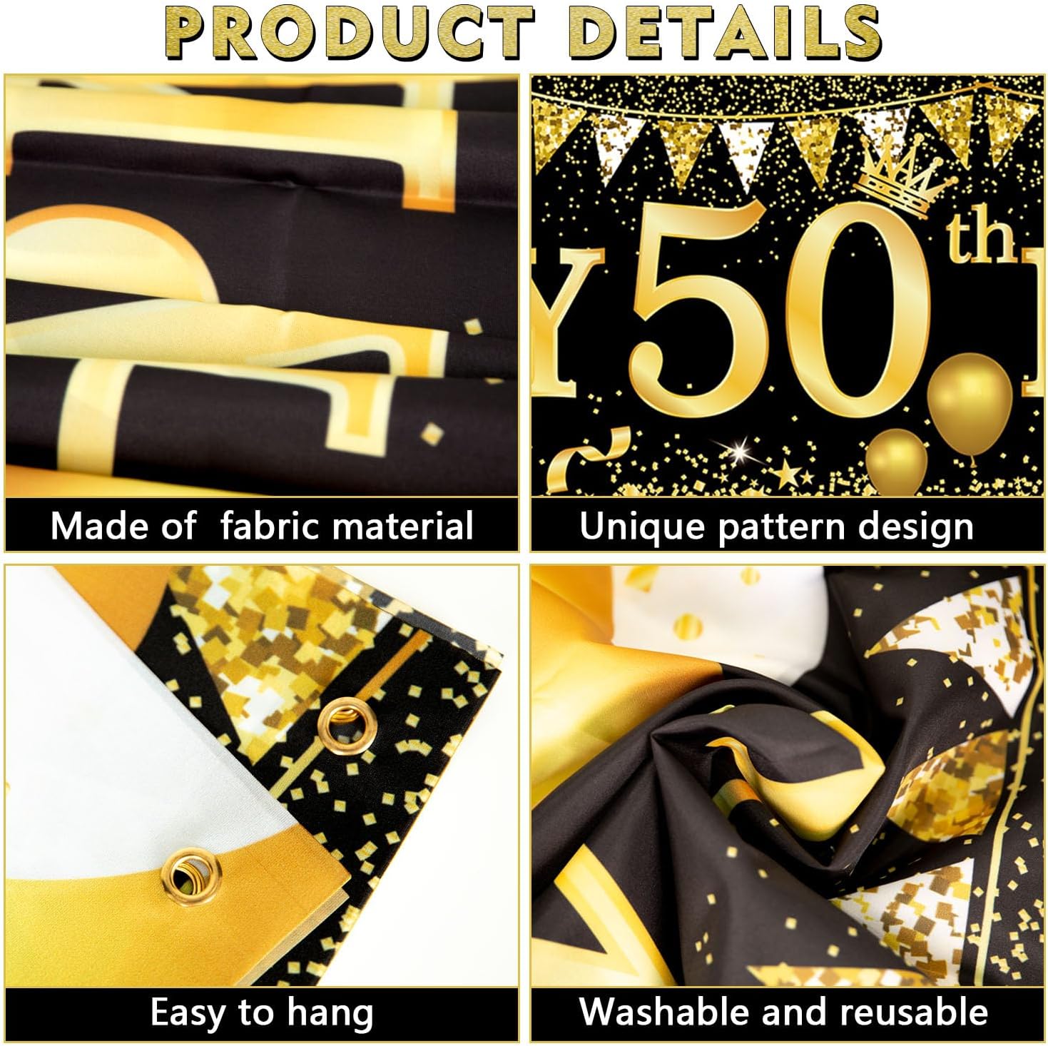 50th Birthday Decorations - Black Gold 50th Birthday Banner and Balloons for Indoor/Outdoor Parties - Image 7
