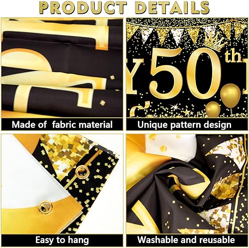 Miniatura 7 de Decoraciones de cumpleaños 50 - Cartel de cumpleaños 50 en negro y dorado y globos para fiestas en interioresexteriores