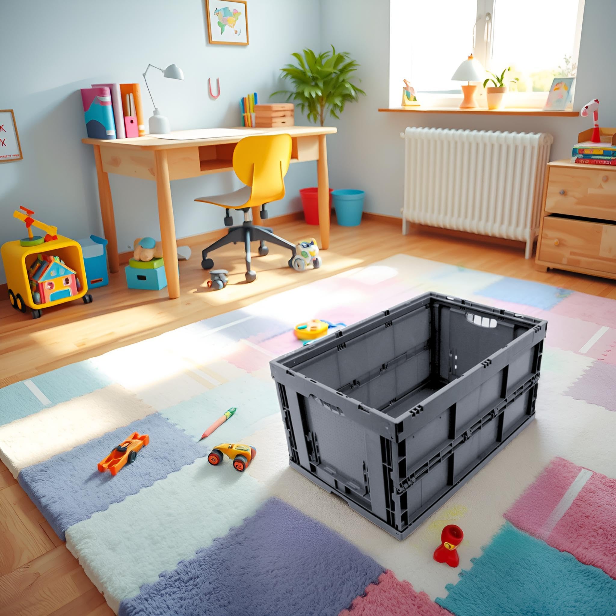 Klappbox stabil faltbar, Klappkiste groß 60L, Made in Germany, TÜV zert., Transportkiste klappbar, Faltbox mit Griff, 60x40x32 cm, Traglast bis 50kg, Grau