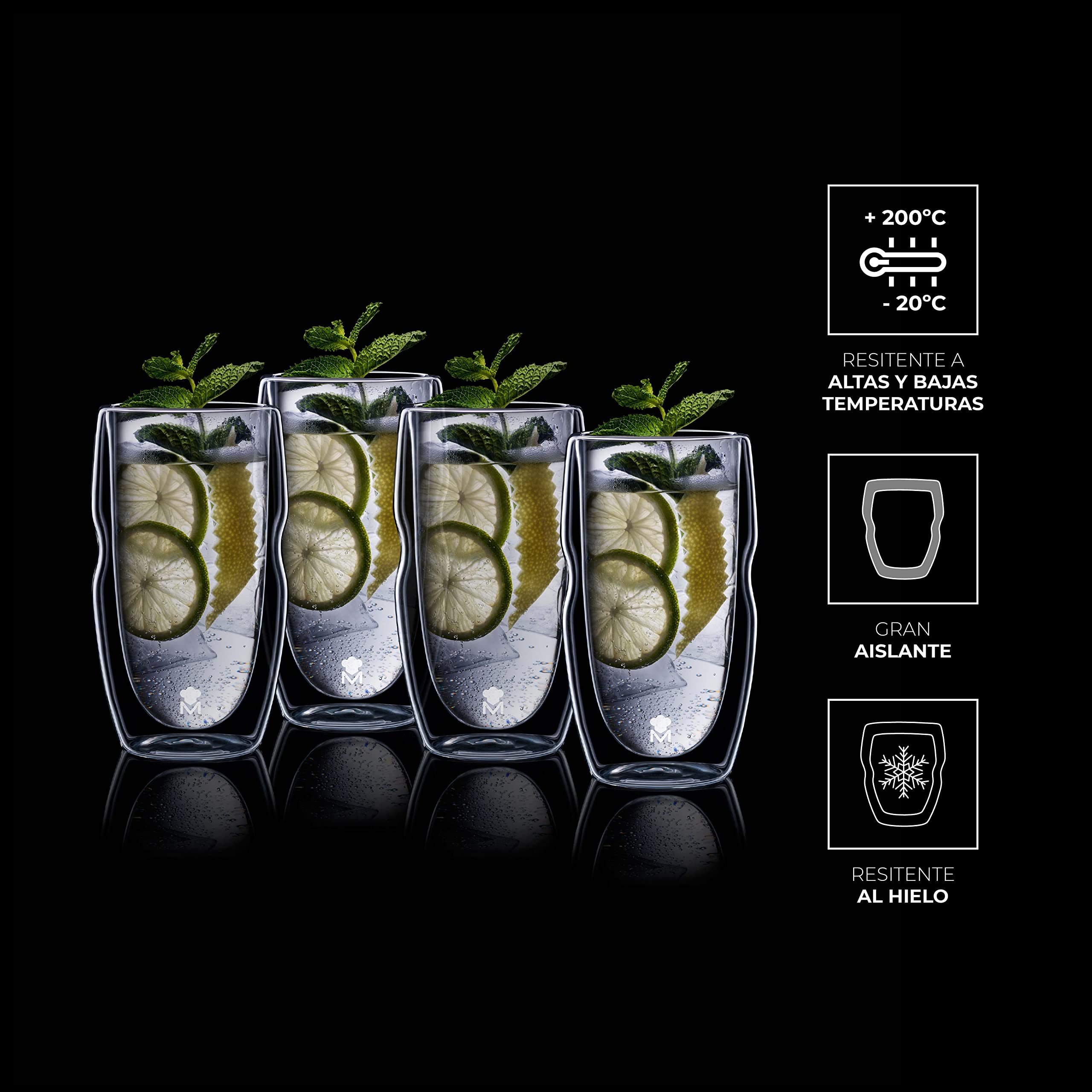 MasterPro Mixology - Zestaw 4 szklanek alkoholu 50 ml wykonany z borokrzemu, Przezroczysty, odporny na nagłe zmiany temperatury, Podwójny kryształ, nadaje się do zmywarki, Beztoksyczny