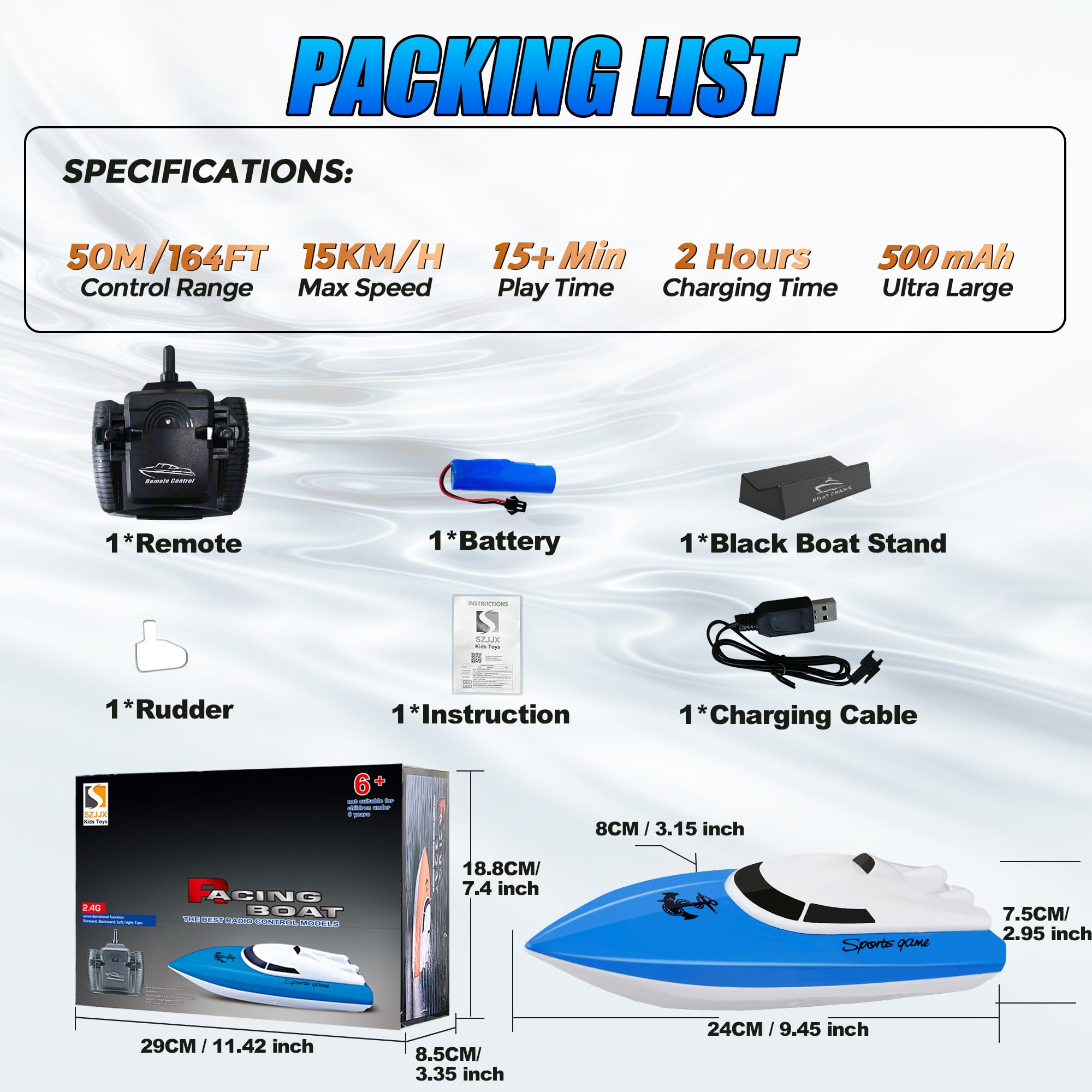 RC Boat, Remote Control Boats for Lake/Pool/Pond, 2.4 GHz High Speed Outdoor Adventure Electric Mini RC Racing Boats with Rechargeable Battery, Water Play Toy Gift for Boys&Girls-Blue