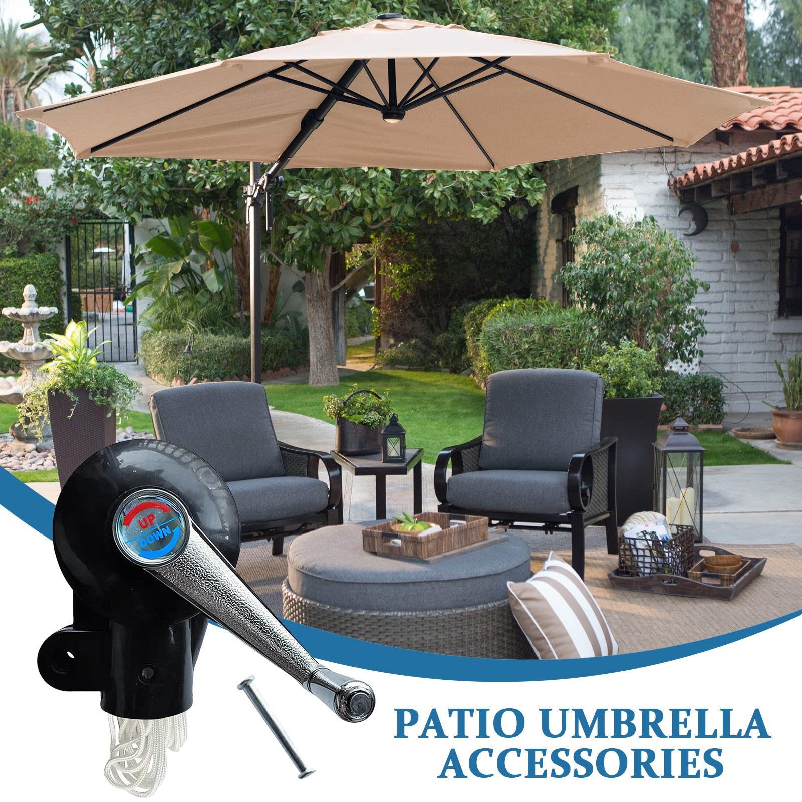 Generico Manovella Ricambio per Ombrellone da Giardino, Manovella Manuale per Ombrellone da Spiaggia con Cordino, per Ombrelloni da Picnic Spiaggia Giardino