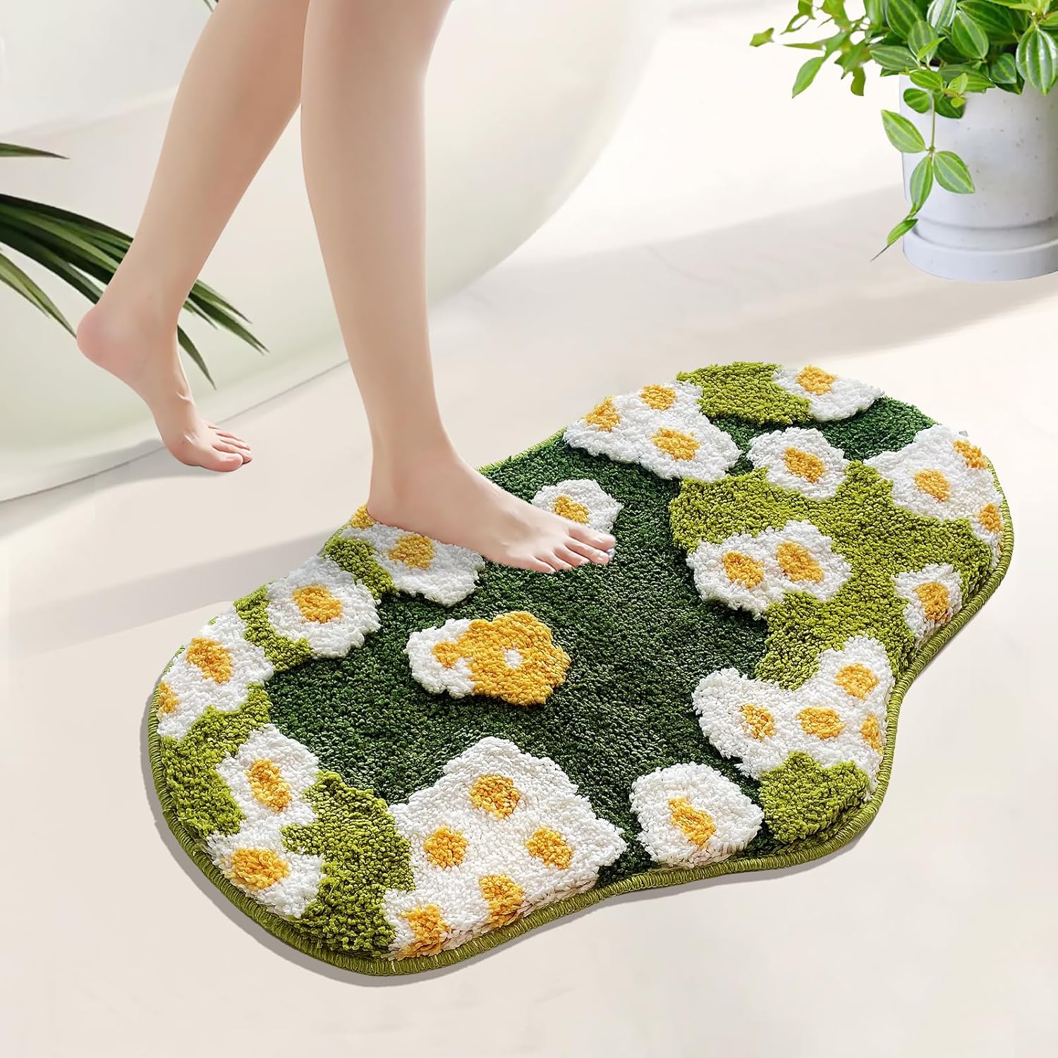 SiliPacks 3D Moss Floral Bath Rugs,Cute Flower Bath Mat,Green Non Slip Bathroom Rugs,Soft Water Absorbent Microfiber Bath Rugs for Bathroom, Washable Rug Floral Nature Bathtub Mat (23.6" x47")