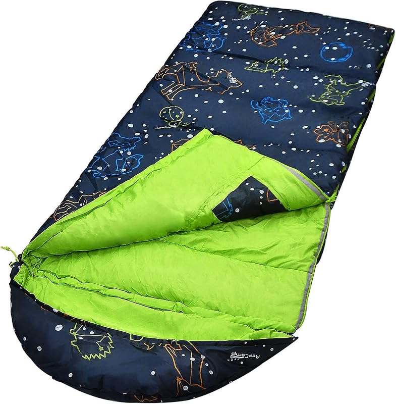 Saco de dormir para niños, saco de dormir que brilla en la oscuridad para niños y jóvenes, saco de dormir portátil resistente al agua, clasificación de temperatura 30 F/-1 ℃, para camping, senderismo, fiesta de pijamas