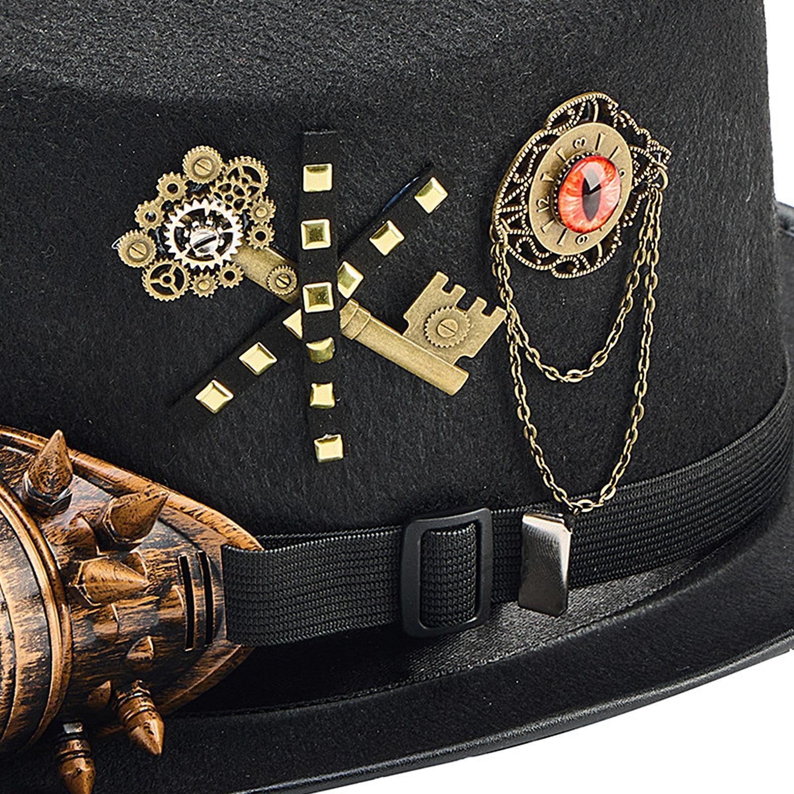 Sombrero Steampunk Tocado Gótico Portátil De Fieltro Unisex Con Gafas