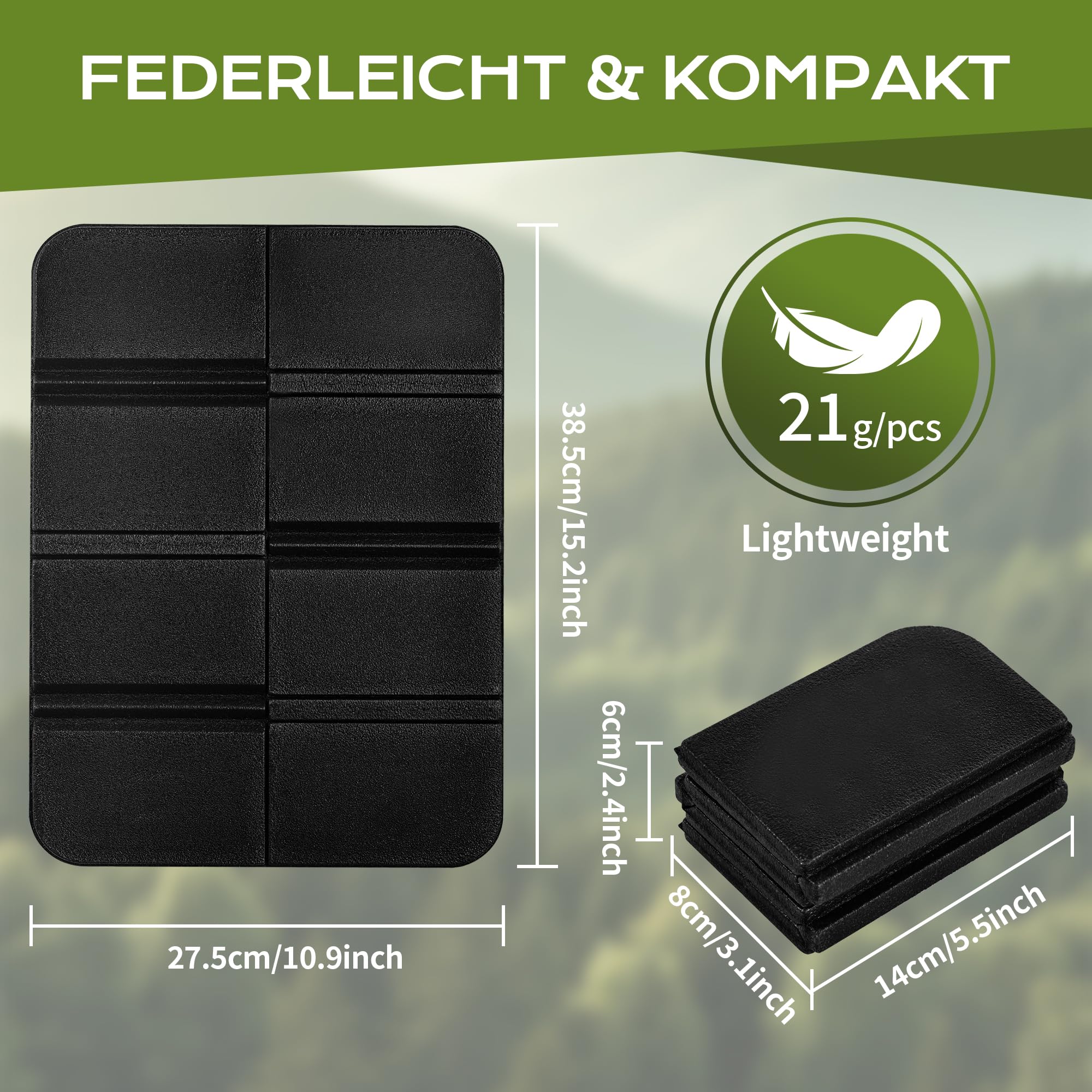 WUFANC Set di 2 cuscini per esterni pieghevoli, resistenti alle intemperie e impermeabili, per bambini, leggeri e compatti, per escursioni, campeggio, stadio, picnic e giardino (rosso + nero)