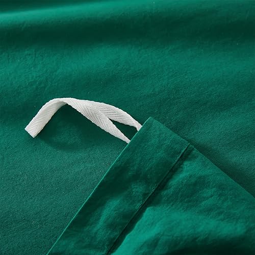 Miniatura 5 de Juego de funda de edredón verde esmeralda, tamaño Queen, 3 piezas, simple, moderno, suave, 100% algodón lavado a la piedra, con cierre de botón y