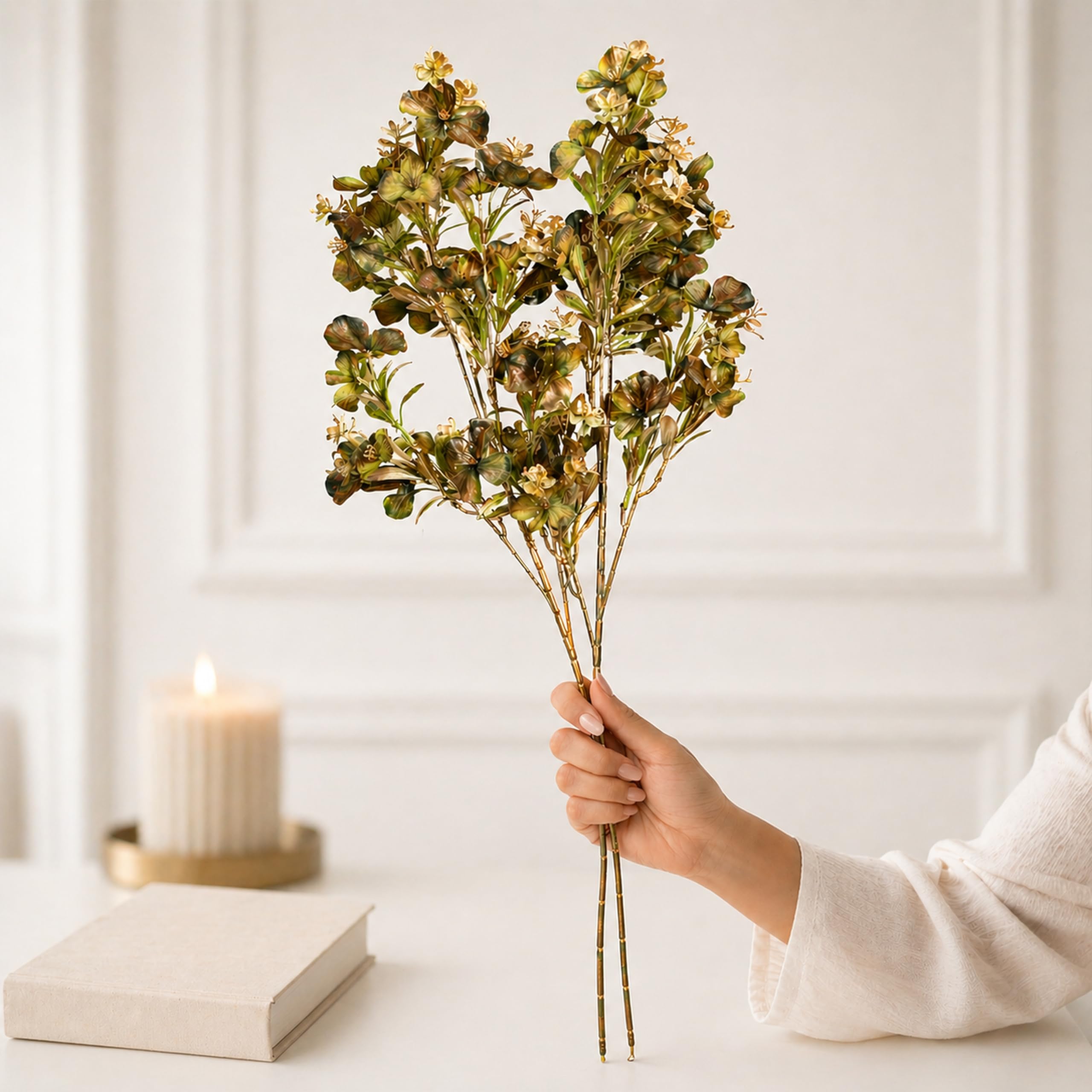 Art Street Artificial Green Flower Stems for Home Décor – Realistic Faux Floral Branches with Natural Leaf Design for Vase Fillers, Living Room, Office & Wedding Decoration (Set of 2), 25 Inch-image-21