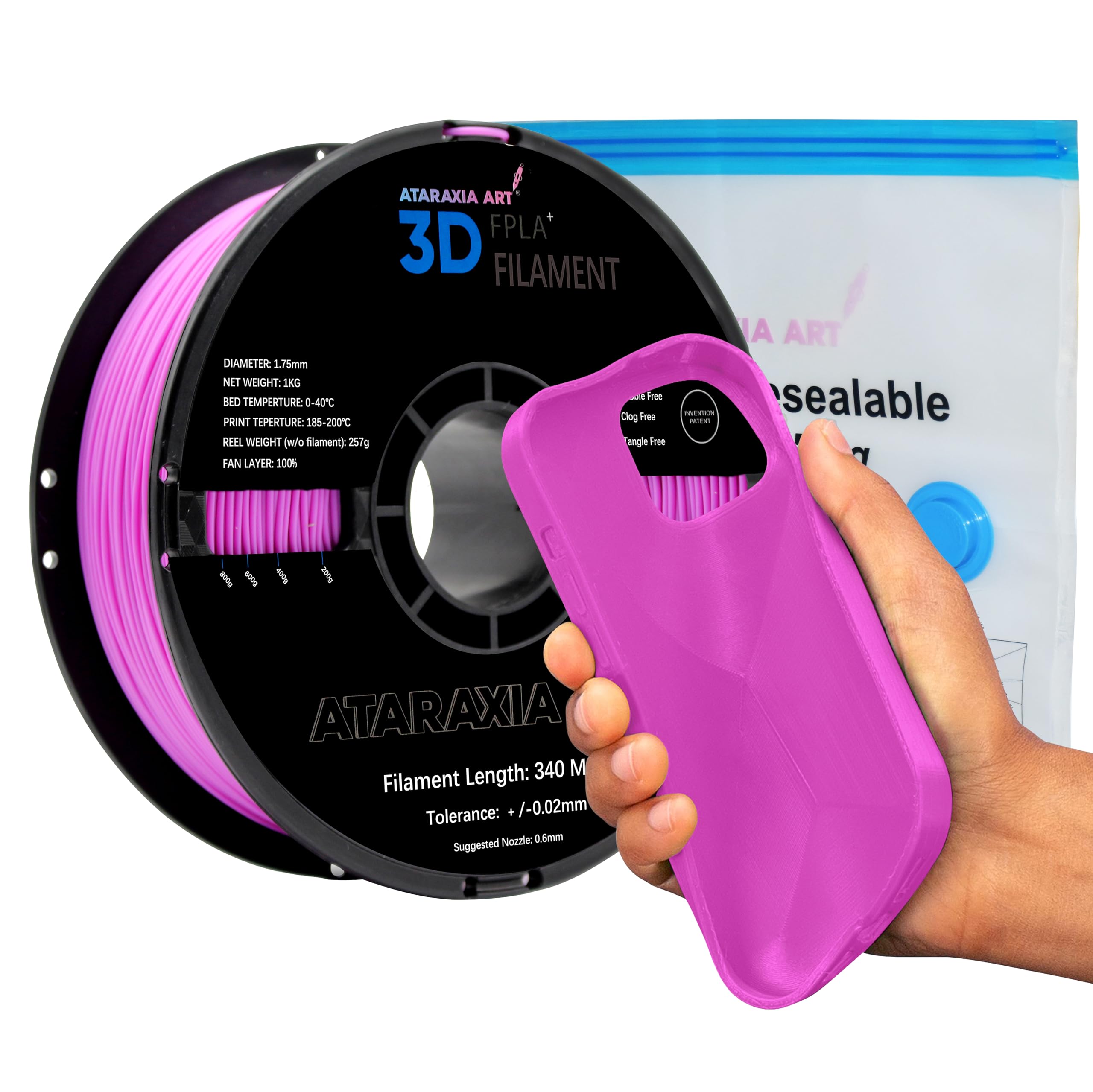 ATARAXIA ART Flexible PLA Filament 1.75mm,Flexible 3D Printer Filament 1Kg/2.2lb Spool 5X Long Stretch,Easy Than TPU Extruder,89A Shore Hardness,