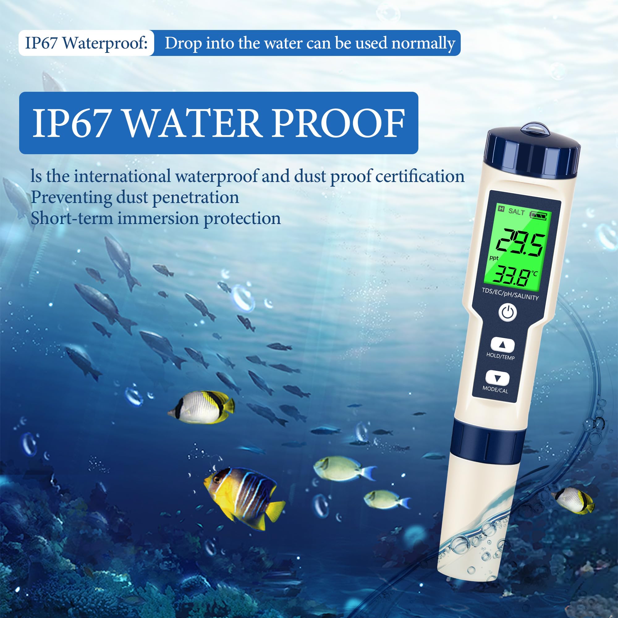 Medidor de pH y medidor de pH digital, probador de agua 5 en 1, probador de salinidad de pH de temperatura EC y TDS, medidor de pH para agua con retroiluminación LCD, kits de prueba de agua para agua