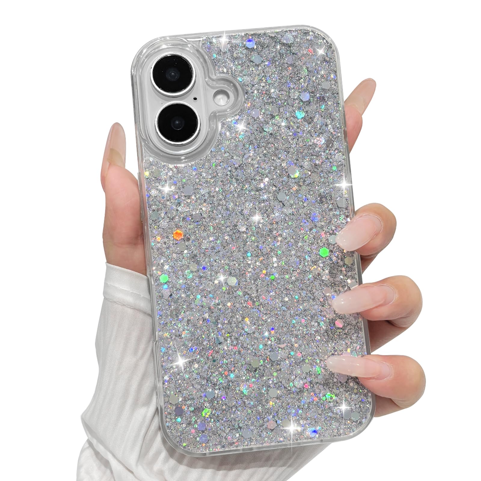 NITITOP Compatible with iPhone 16 Plus Case Cute Stylish Bling Shiny Sparkle Sequin Stars Glitter Durable Soft TPU Slim Shockproof Yellowing Resistant