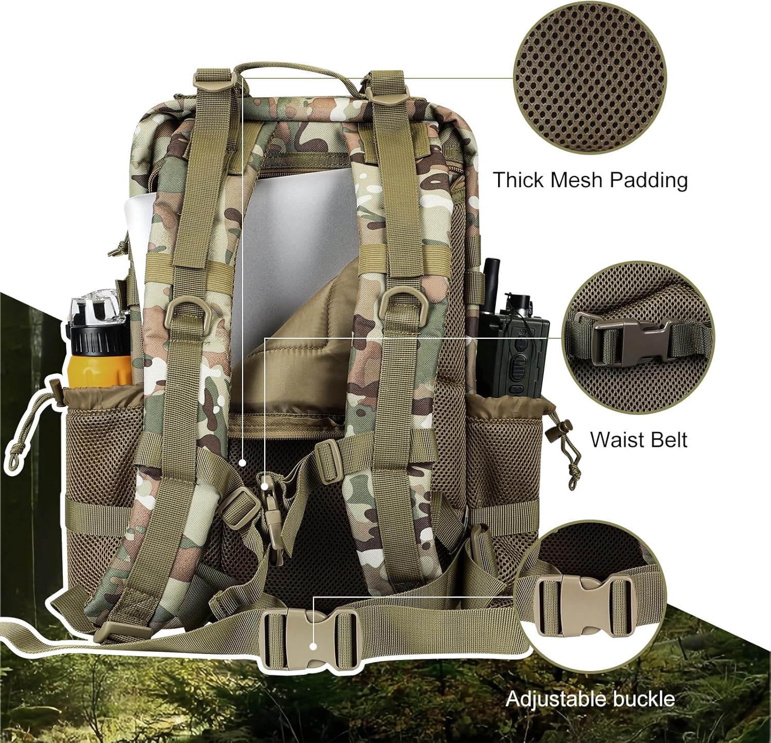 30L MOLLE Assault Pack, Tactical Backpack Military Army Camping Rucksack with Bottle Holder, 3-Day Pack, CP - Image 5