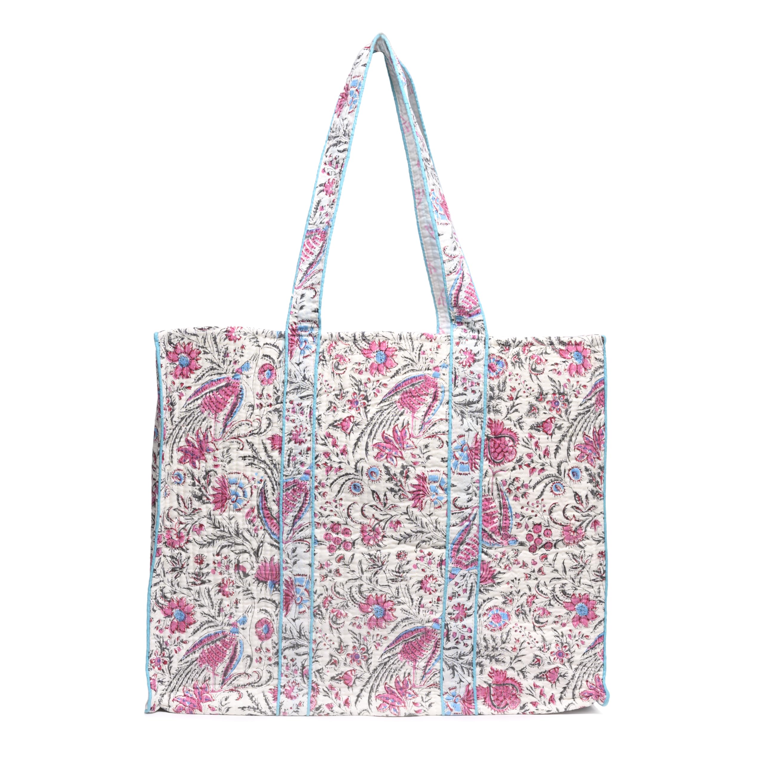 BLOCK N STYLECotton Printed Tote Bag,Hand Bag Multicolor Quilted Hand Block Floral Printed Women's Carry Bag Shoulder Shopping Tote Bag