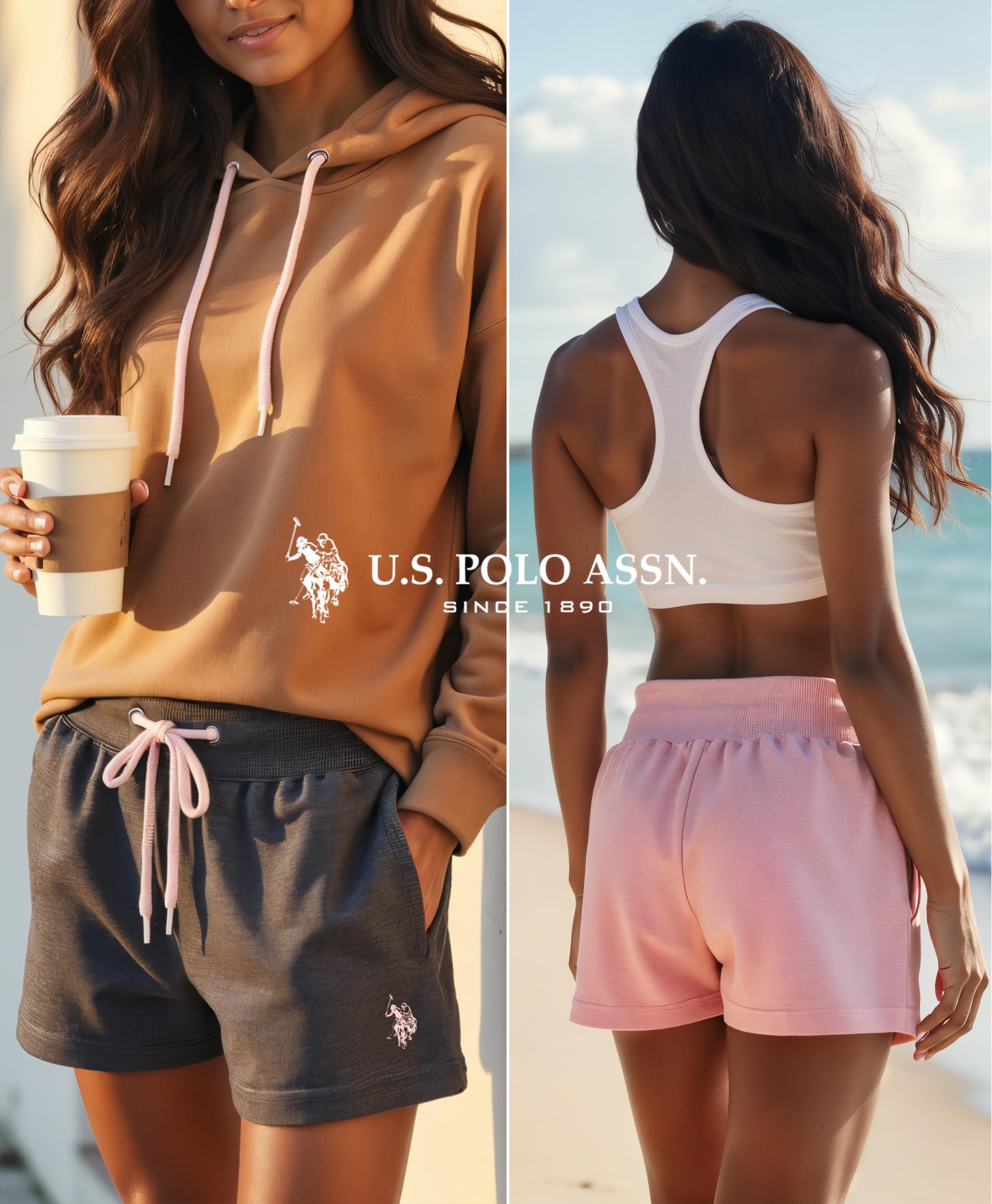 U.S. Polo Assn. Grey SweatShorts for Women, French Terry Poly-Cotton Drawstring Shorts Women (Dark Charcoal Heather, X-Large)
