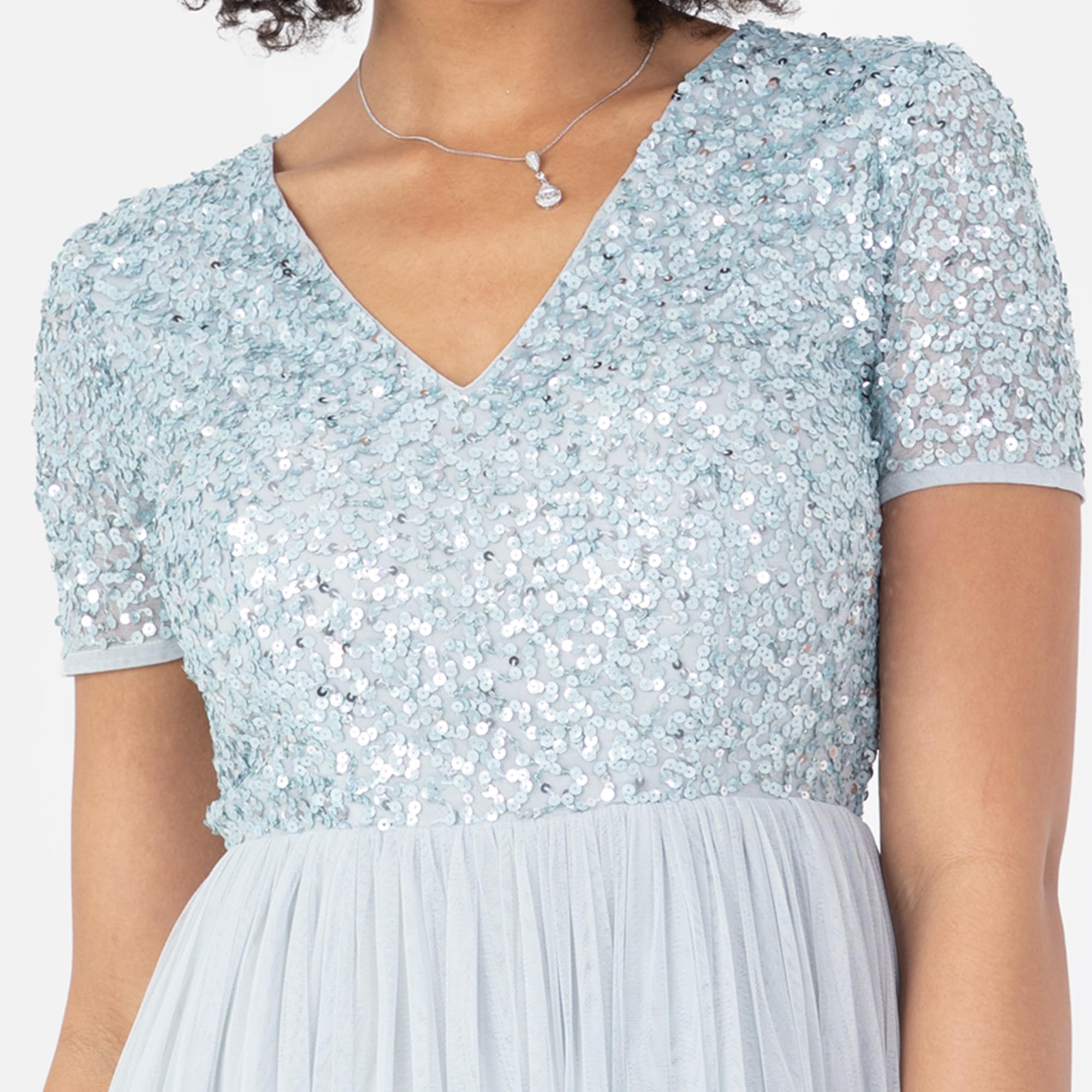 Damen Maya Deluxe Robe de Soirée Midi Ornée D'un Col en V À Manches Courtes Pour Bal de Fin D'année – Bild 4