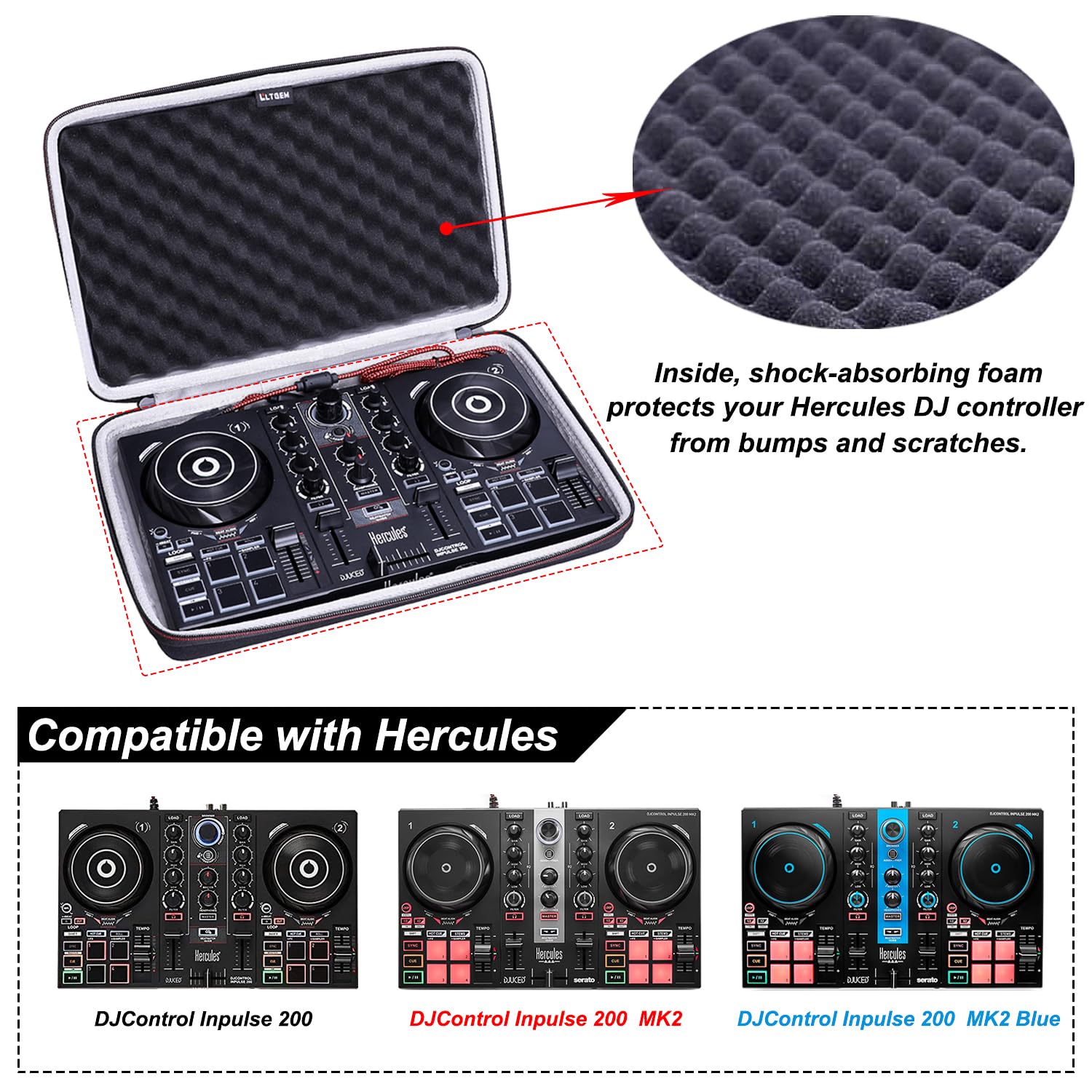 LTGEM - Funda para controlador de DJ Hercules DJControl Inpulse 200 / DJControl Inpulse 200 MK2 - Bolsa de transporte protectora de viaje de almacenamiento duro (solo funda) 2