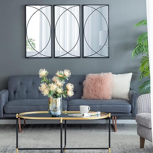 Miniatura 2 de AB Home Espejo de pared rectangular con marco de metal negro juego de 3 piezas para montar en la pared decoración de pared del hogar para sala de