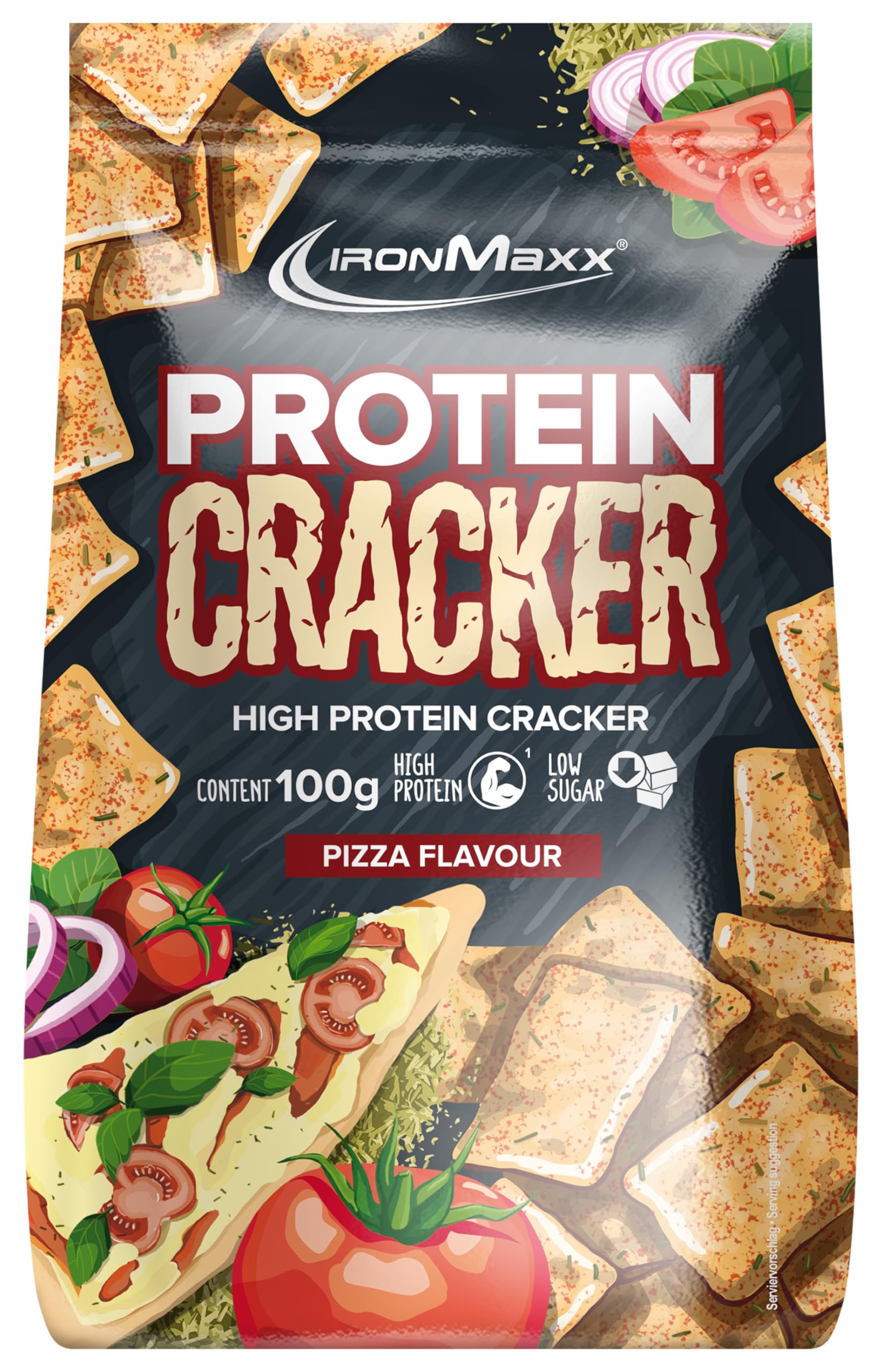IronMaxx Protein Cracker Pizza 100g Knuspriger zuckerarmer Snack 21% Eiweiß Gebacken