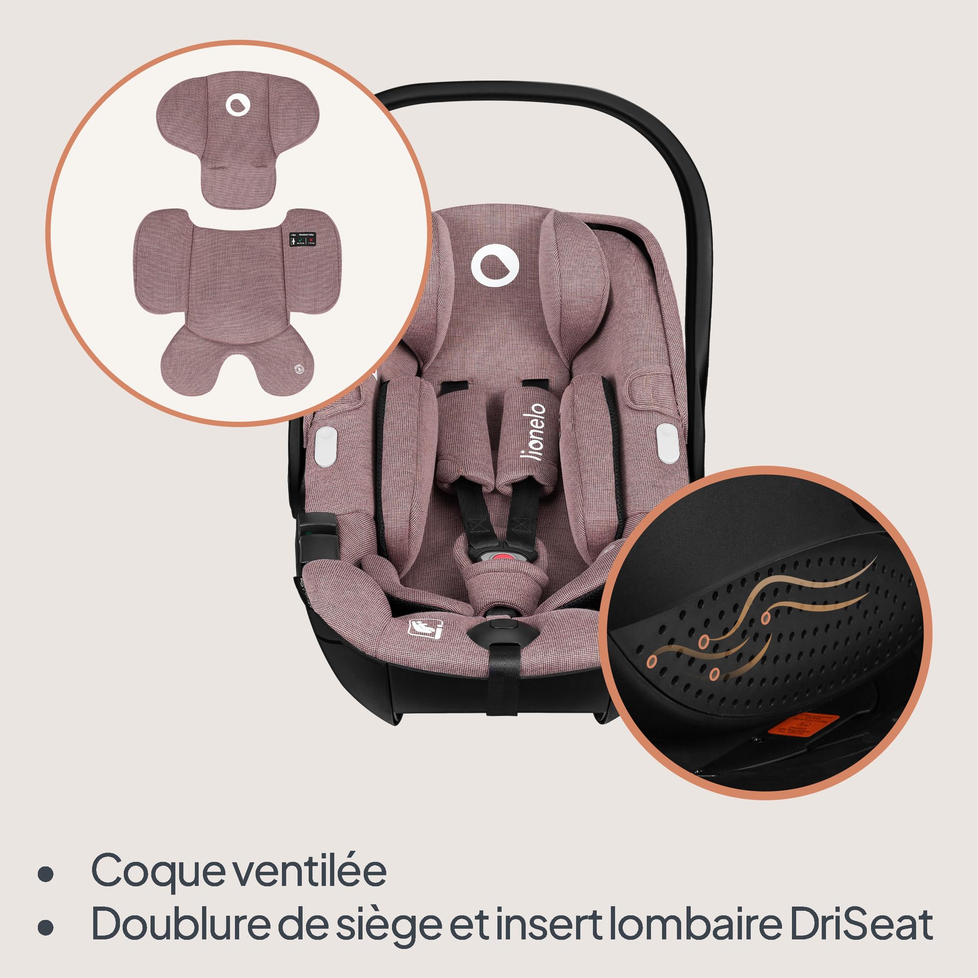 LIONELO MOXIE i-Size SET Siège Auto pour Bébé Avec Base 40 à 87 cm Porte-bébé Fixation et stabilisation ISOFIX Support stabilisateur Protection latérale, Réglage de l'Appui-Tête Insert Dri-Seat