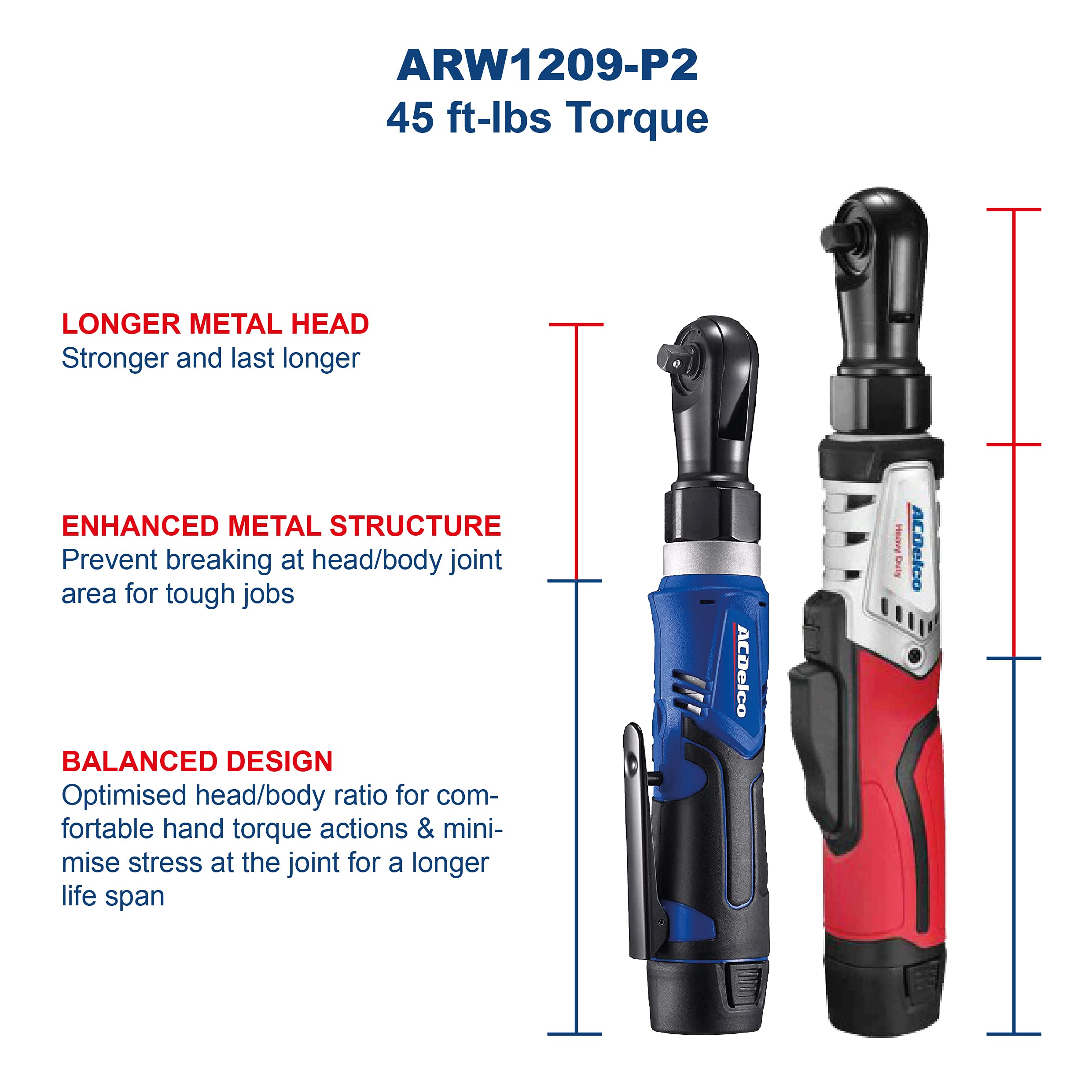 ACDelco ARW1209P-P2S G12 Lithium-Ion 12V (10.8V) Elektrischer 3/8" Akku-Ratschenschraubersatz Power Tool Kit, Werkzeugsatz enthält 2x Akku, 1 Ladegerät & Steckschlüsselsatz