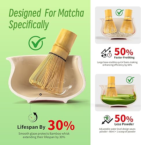 Miniatura 3 de TEANAGOO Juego de 7 batidores de matcha, juego de matcha rosa, kit de polvo de matcha de ceremonia, juego de té matcha para hacer café con leche,