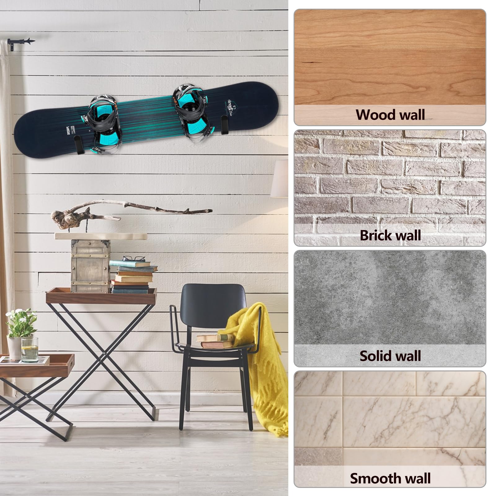 JINTANG Support Skateboard Mural,Support Mural Horizontal pour Skateboard,Noir Support pour Snowboard,Rangement et présentoir Portables pour Snowboard,skiboard,Longboard,Skateboard