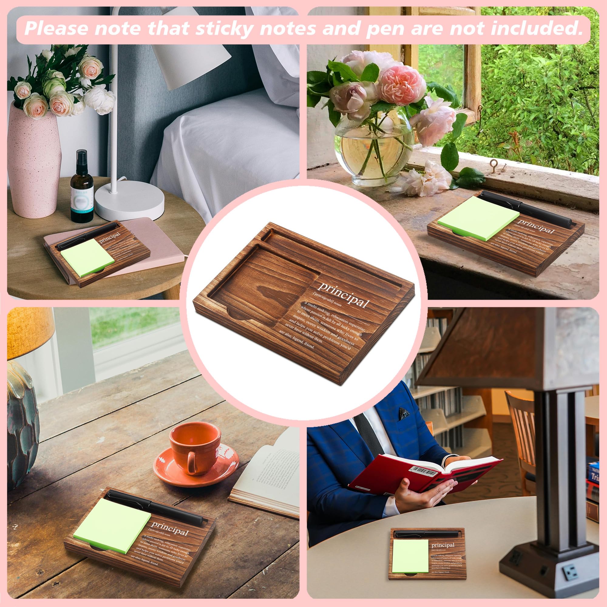 NPA186 - Soporte de notas adhesivas de madera para bloc de notas y bolígrafos, 6.5 x 4.7 pulgadas, dispensador de bloc de notas adhesivas para escritorio, definición principal, regalos de trabajo,