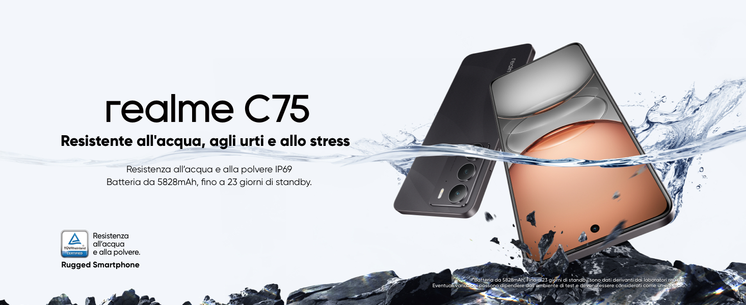 Realme C75 Smartphone 8+256GB, IP69, Vetro ArmorShell, Batteria 6000mAh, Fotocamera AI 50MP, Display 90Hz 6.72 FHD, Nero - 5