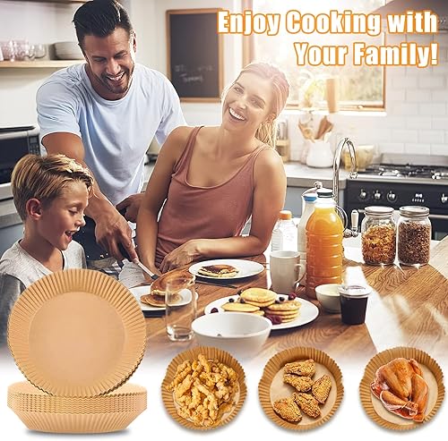 Miniatura 9 de 50 forros de papel desechables para freidora de aire de 8 pulgadas, redondos de pergamino natural, antiadherentes, a prueba de aceite, impermeable,