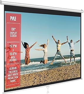 Pyle Manual Pull Down Projector Screen - Universal 100-inch Roll-Down Pull-Down Retractable Manual Projection Screen w/Auto-Locking