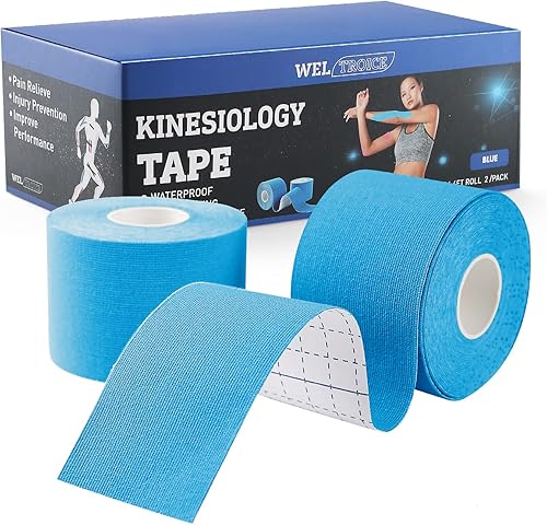 Miniatura 5 de Cinta de kinesiología (paquete de 2) para deportes y recuperación, resistente al agua, sin látex, cinta atlética de algodón elástico de alta calidad