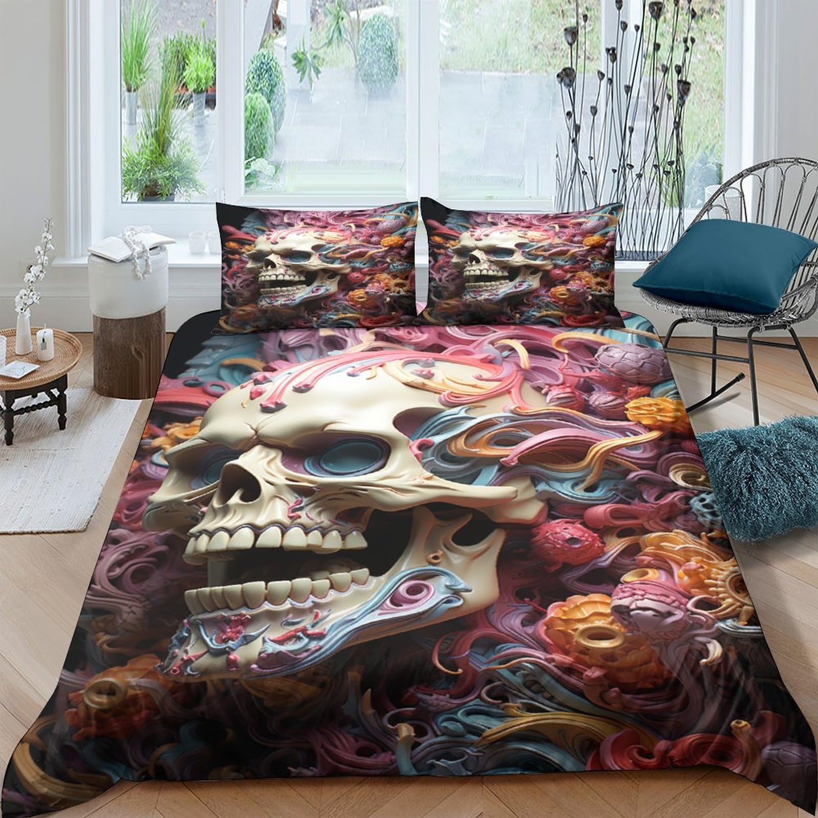 Housse de couette skull 220x240 pour métamorphoser une chambre d'ado au style gothique branché