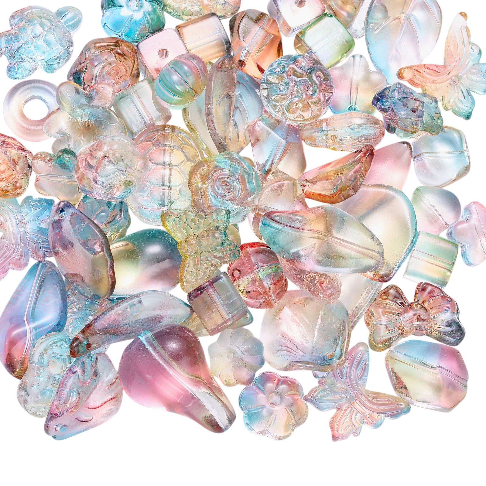 LEGENTLISUR 100G Glass Assorted Beads for Jewelry Making Gradient Heart Flower Bear Turtle Butterfly Cute Beads for DIY Bracelet Necklace Earrings Keychains Craft Making(Colorful)