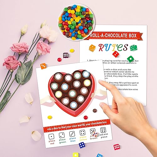 Miniatura 3 de Juego Roll A Dados actividades de juegos de San Valentín para niños decoraciones de regalos de fiesta del día de San Valentín 20 tarjetas de juego y