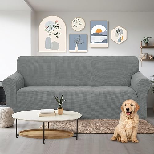 Miniatura 2 de U-NICE HOME Funda elástica para sofá, lavable, protector de muebles para sofá de 3 cojines, apta para mascotas (sofá, gris)