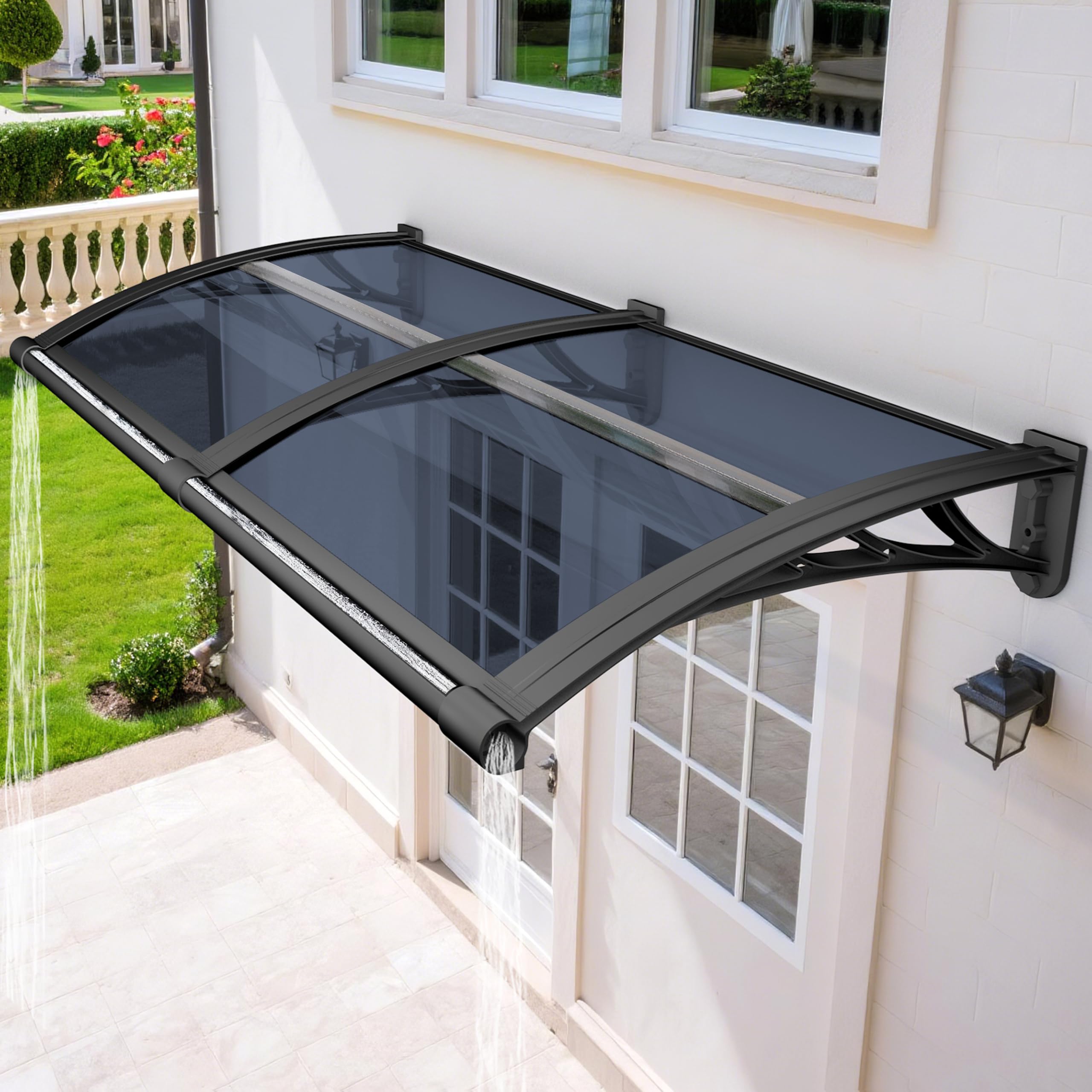 LWJSOCP UV Rainproof Door Canopy 32x28in Waterproof Patio Aw with Plastic-Steel Brackets & Polycarbonate Overhang for Porch Protection