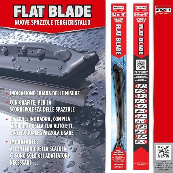 AREXONS - Spazzola Flat Blade 45cm con Kit Adattatori per Tergicristalli Tradizionali e Nuova Generazione, Design Aerodinamico, Gomma Grafitata, Struttura Plastica Alta Resistenza - 3