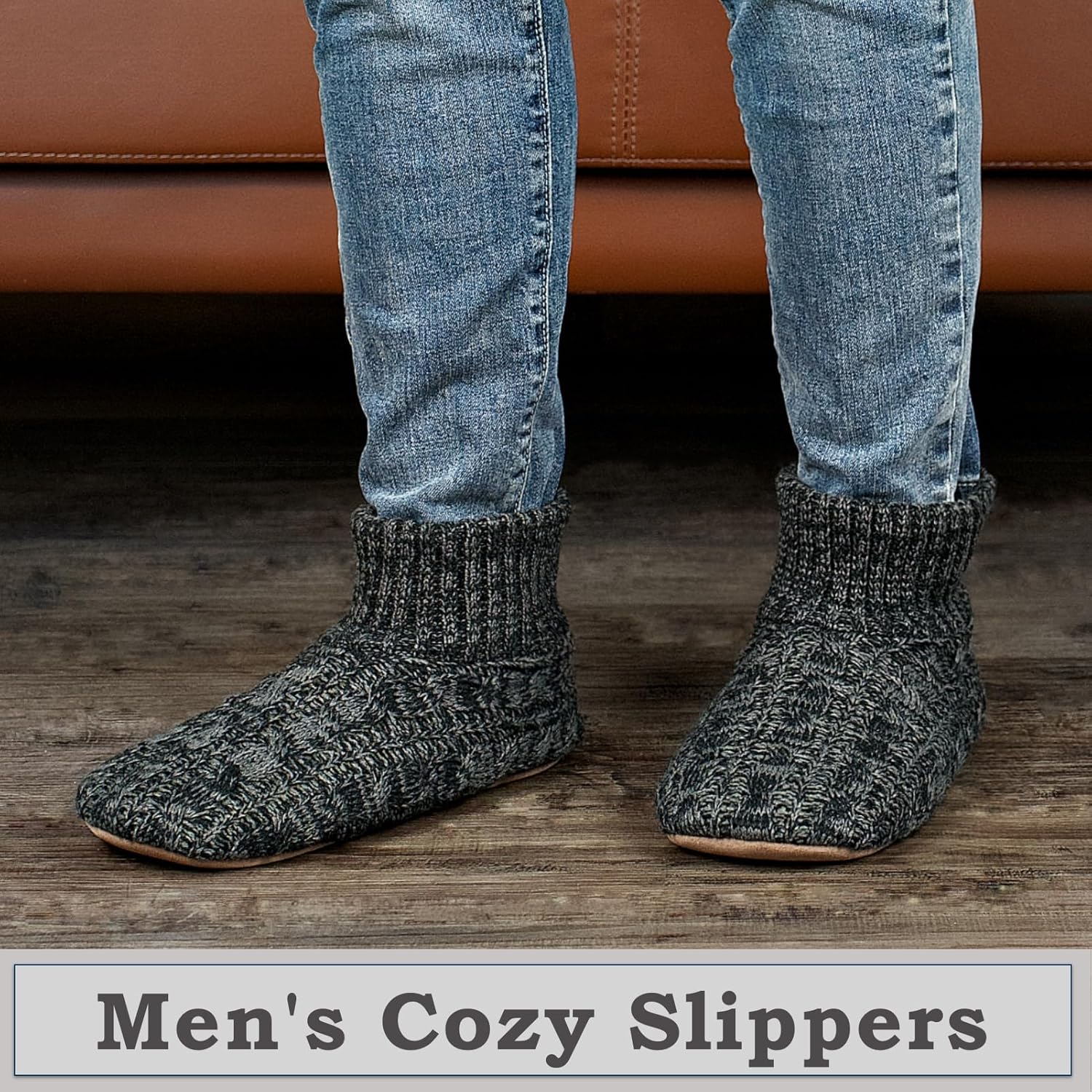 Mens Warm Slipper Socks with Grips, Fuzzy Indoor House Shoes Non-slip Sherpa Lined, Cozy Winter Cabin Slippers for Men Dad Husband Grandpa Boyfriend, Christmas Stocking Stuffers for Adults - Image 5