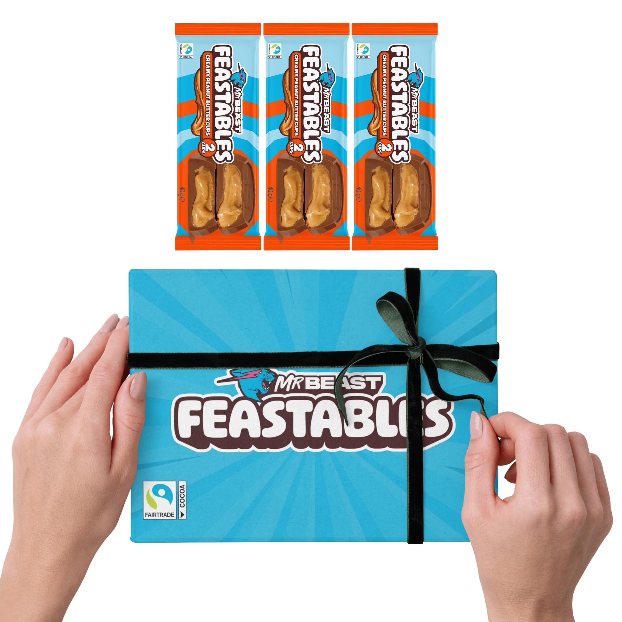 Feastables MrBeast Peanut Butter Cups 3 x 40g – Czekolada Mleczna z Kremowym Masłem Orzechowym – 2 Cups w Opakowaniu – 120g