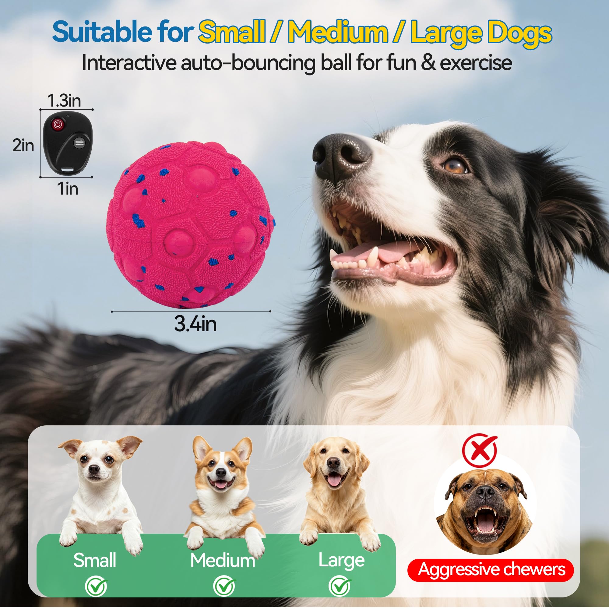 Newget Balle interactive pour chien avec télécommande, 3 modes, balles mobiles intelligentes avec réveil tactile, balle automatique résistante à la mastication, pour chiens de taille moyenne et grande