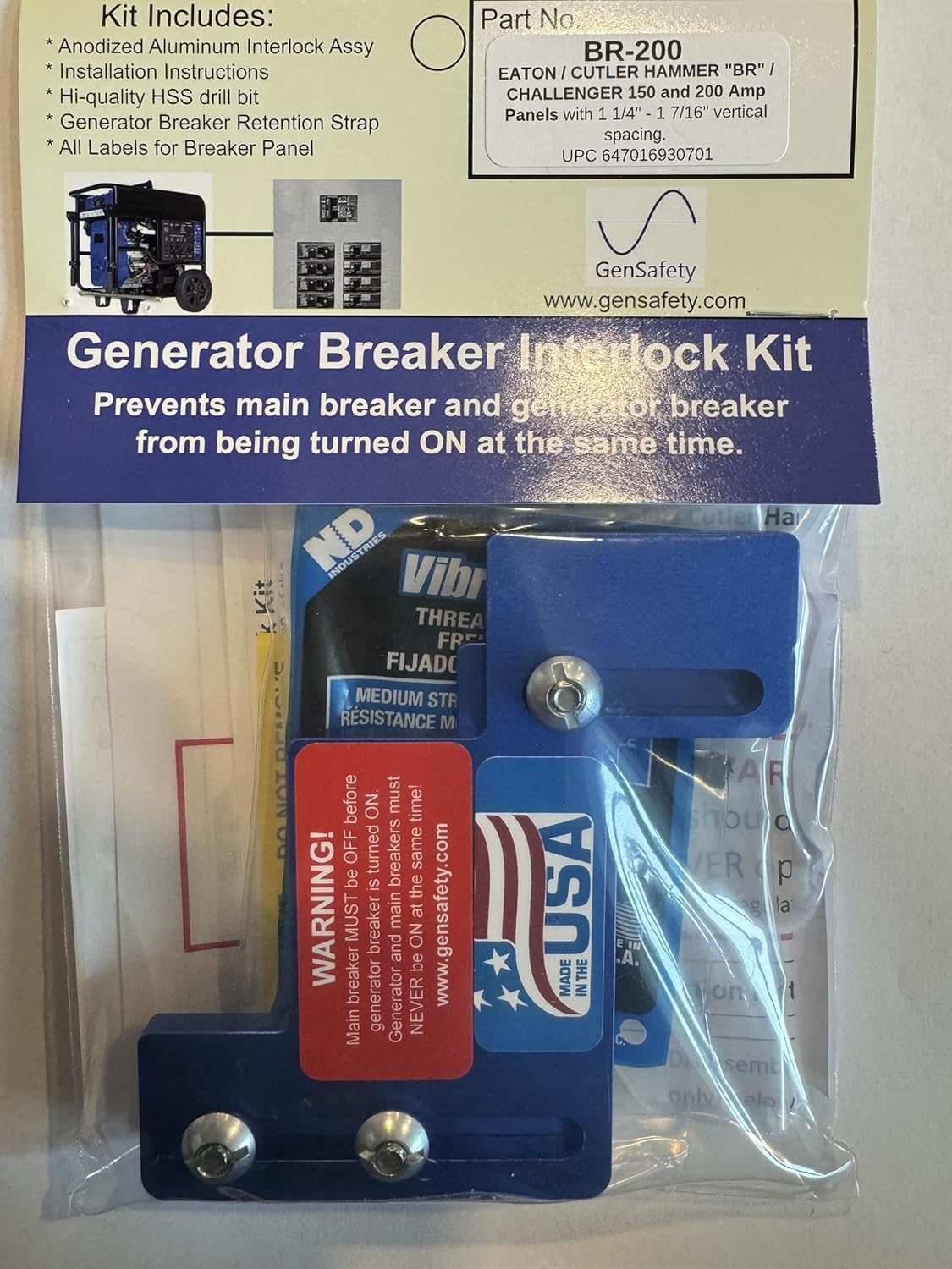 Generator Interlock Kit for Eaton Cutler Hammer BR and CH Series 150 and 200 Amp Panels with Raised or Flat Area Over Main Breaker Cover