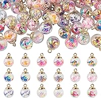 Cheriswelry 54pcs Crystal Glass Ball Charms with Colorful Polymer Clay Star Flower Sequins 21.5x16mm DIY Pendants for Jewelry Keychains Bracelets