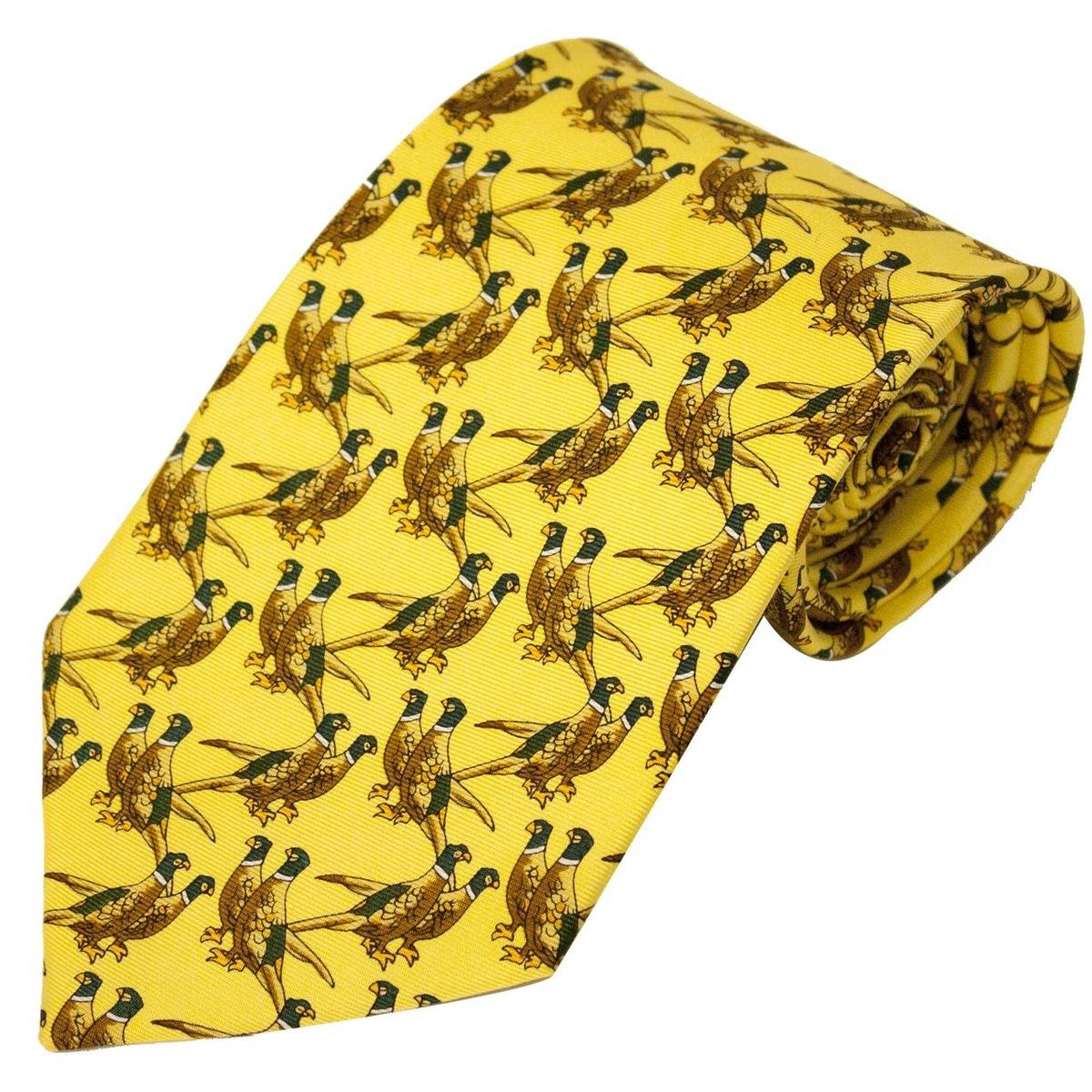 Bisley Pheasants Solid Yellow Silk Tie - Shooting and hunting
