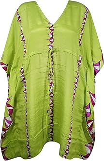 Mogul Interior Womens Boho Kaftan, Lime Green Caftan, Summer Short Caftan, Housedress, Resort, Cruise Caftan L-2X