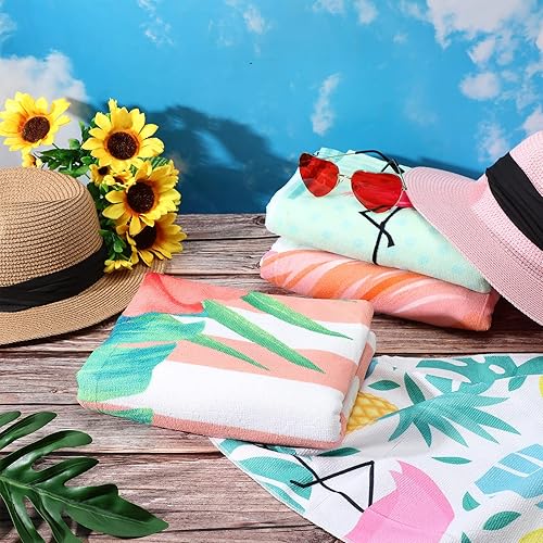 Miniatura 7 de Tudomro 4 toallas de playa de gran tamaño de microfibra de flamenco, toallas de piscina grandes para adultos, mujeres y hombres, toallas de natación