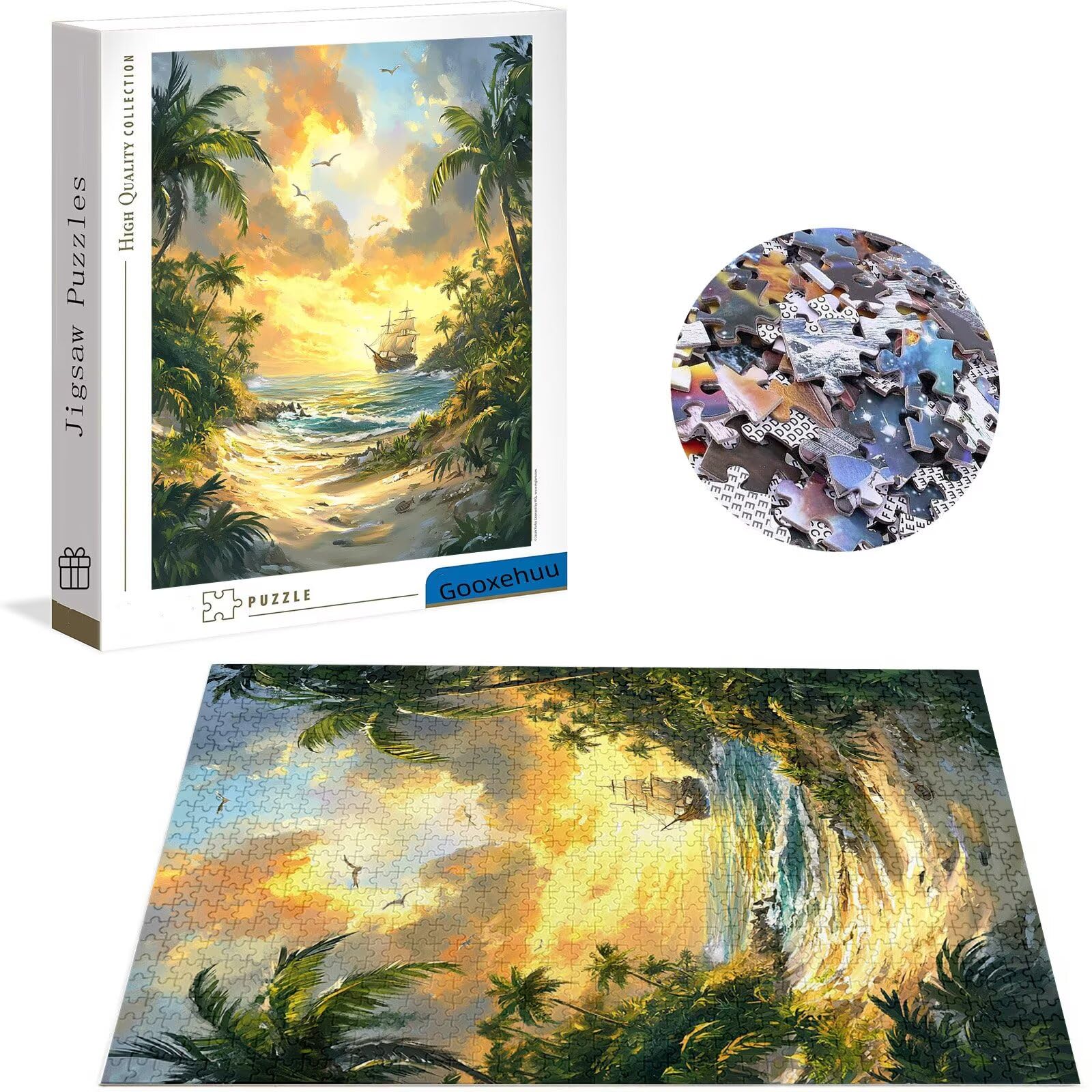 Puzzle 3000 elementów dla dorosłych 3000 elementów, puzzle oceaniczne, gry edukacyjne, drewniane puzzle, drzewo kokosowe, prezenty dla nastoletnich chłopców w wieku 14-16 lat, 122 x 81 cm, g-725