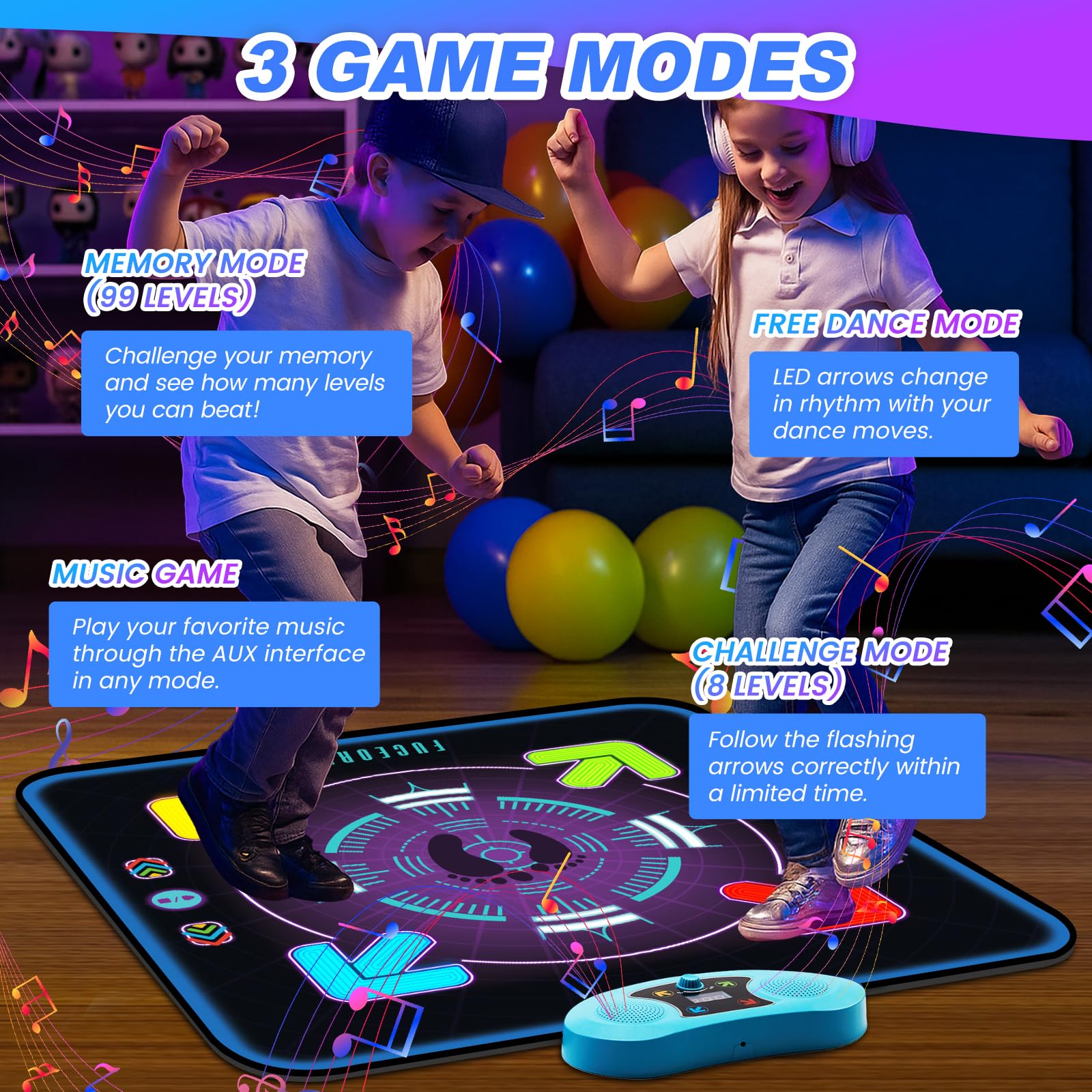 Tappeto Ballo Bambini con Luci, Tappeto Musicale con 3 Modalità e Volume Regolabile,Tappeto Giochi con Musica Integrata, Regalo di Natale Regalo di Compleanno per Ragazzi e Ragazze 4 5 6 7 8 9 10+