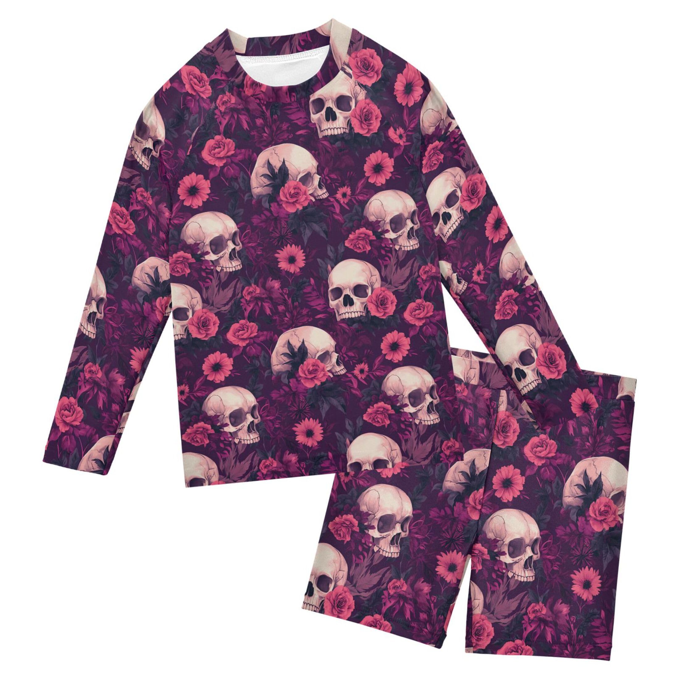Skull Flower Baby Boys' Toddler Long Sleeved Rashguard Swim Bathing Suit Set B0404493