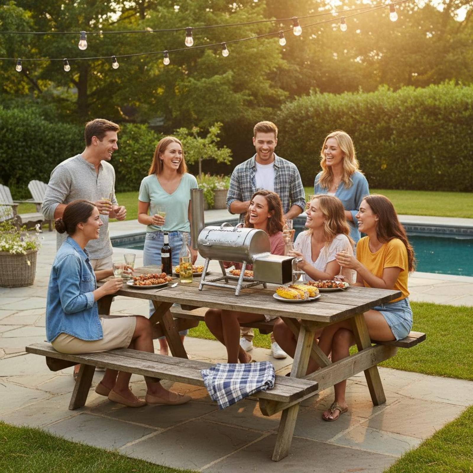 Barbecue Portatile da Tavolo Griglia Affumicatore Forno in Ferro Gusto Alla Formato Ridotto Struttura Spostabile con Fumo Offset Adatto per Feste tra Amici Cortili Terrazze Escursioni