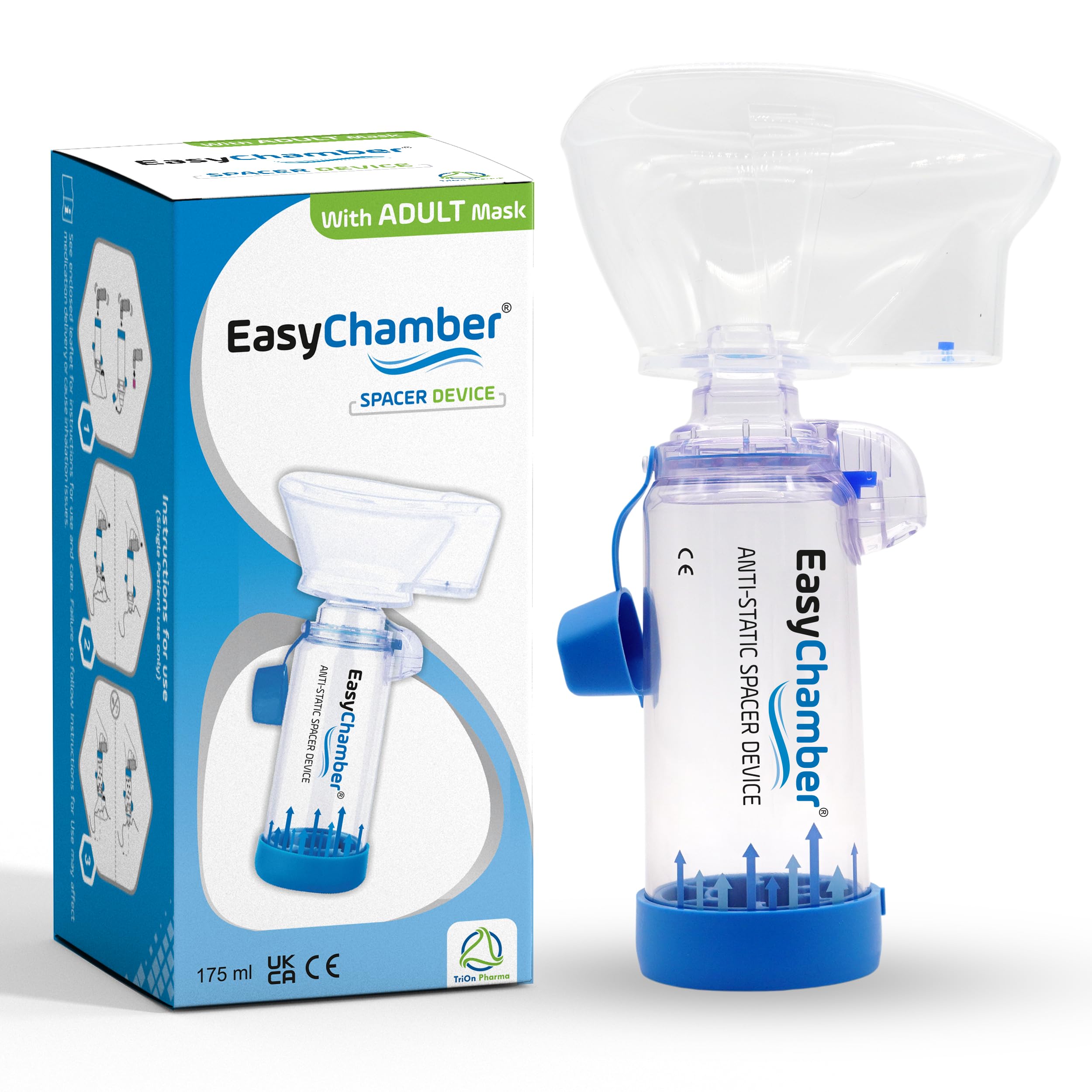 EasyChamber Anti-Static Spacer Device for Metered Dose Inhalers with Adult Mask – Adult and Standard Options, BPA- and Latex-Free